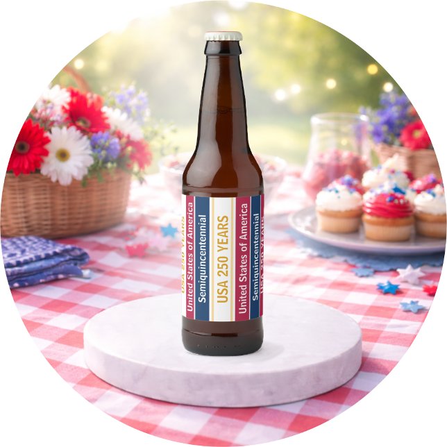 USA 250 Jahre Semiquincentennial Patriotische Stre Bierflaschenetikett (Von Creator hochgeladen)