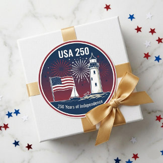 USA 250-Jahres-Unabhängigkeitsflagge Leuchtturm Na Runder Aufkleber