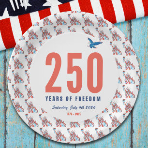 USA 250. Jahrestag 1776 bis 2026 Freiheit Pappteller