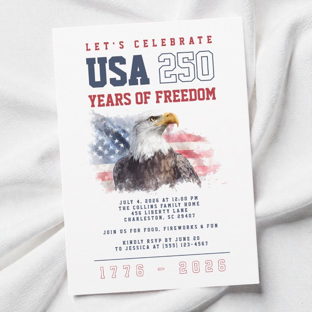 USA 250. Jahrestag 4. Juli Party Einladung (USA America's 250th Anniversary 4th of July Party Invitation)