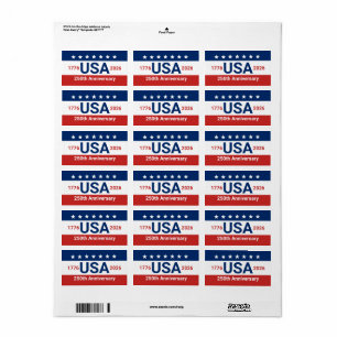 USA 250. Jubiläum 1776 2026 4. Juli Adressaufkleber