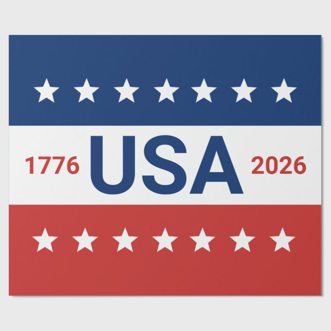 USA 250. Jubiläum 1776 2026 Rot Weiß Blau Geschenkpapier (Flach)