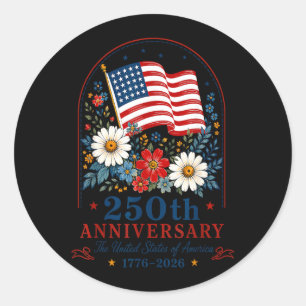 Usa 250. Jubiläum Florale Amerikanische Flagge 4. Runder Aufkleber