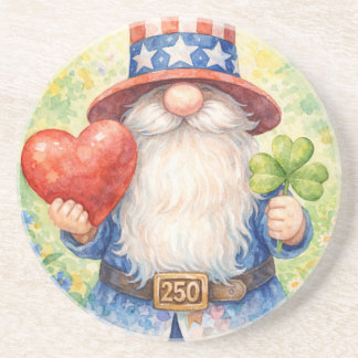USA 250. Jubiläum Patriotischer Gnom Herz Shamrock Getränkeuntersetzer