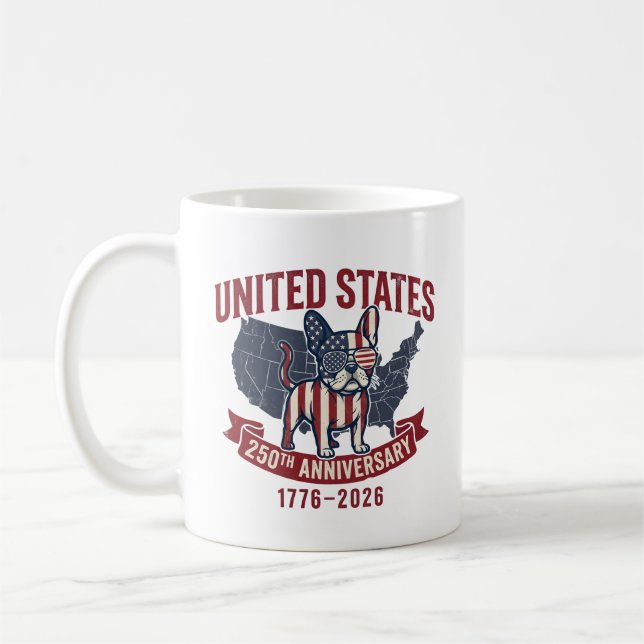 USA 250. Jubiläum Patriotischer Hund Amerikanische Kaffeetasse (Links)