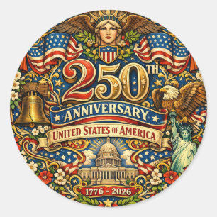 USA 250. Jubiläum Retro Vintage Art Nouveau Runder Aufkleber