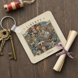 USA 250 Liberty Art Nouveau Muster Rahmen ID1302 Schlüsselanhänger