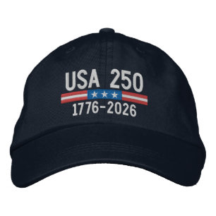 USA 250 mit amerikanischer Flaggenleiste - rot wei Bestickte Baseballkappe