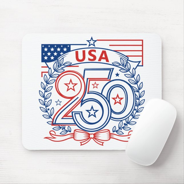 USA 250 Patriotic Anniversary Emblem Design Mousepad (Mit Mouse)