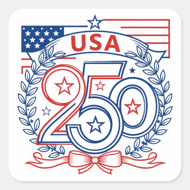 USA 250 Patriotic Anniversary Emblem Design Quadratischer Aufkleber (Vorderseite)