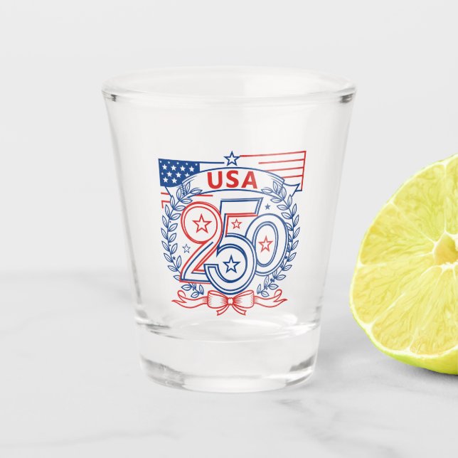 USA 250 Patriotic Anniversary Emblem Design Schnapsglas (Vorderseite)