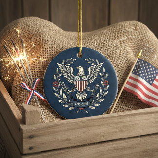 USA 250 Patriotic Eagle Heritage Motif Navy ID1299 Keramik Ornament