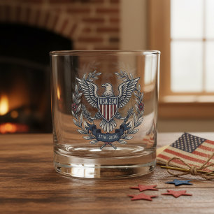 USA 250 Patriotischer Adler-Erbe-Motiv ID1299 Whiskyglas