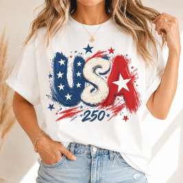 USA 250 Pinselstrich Sterne Rot Weiß Blau T-Shirt