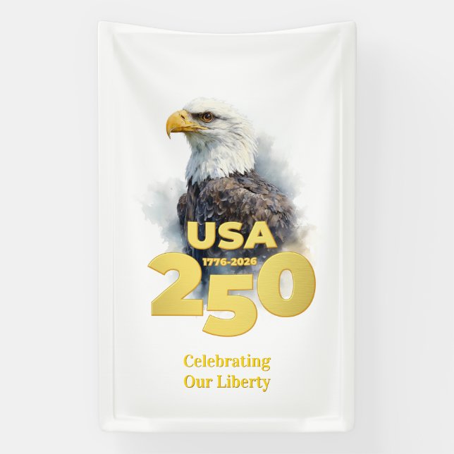 USA 250: Watercolor Bald Eagle & Gold Banner (Vertikal)