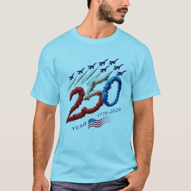 USA 250 Years Anniversary Jet Formation Patriotic T-Shirt (Vorderseite)