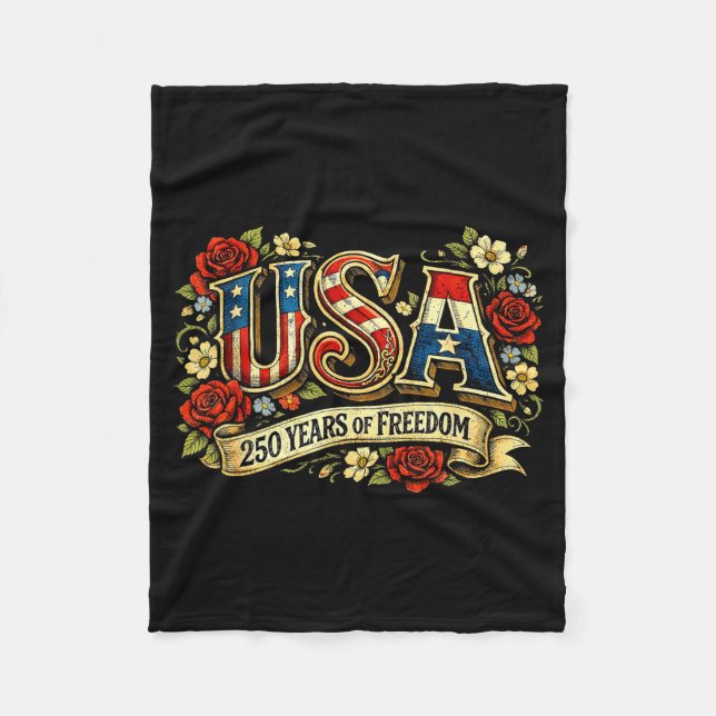 Usa 250 years of freedom floral rose patriotic fleecedecke (Vorderseite)