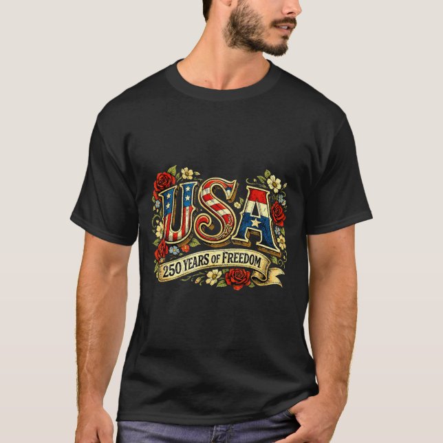 Usa 250 years of freedom floral rose patriotic T-Shirt (Vorderseite)
