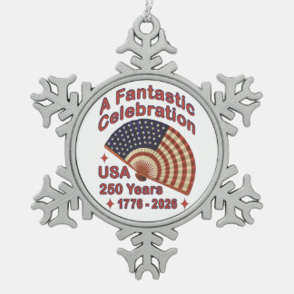 USA 250 Years Patriotic Fan Design – 1776-2026 Schneeflocken Zinn-Ornament