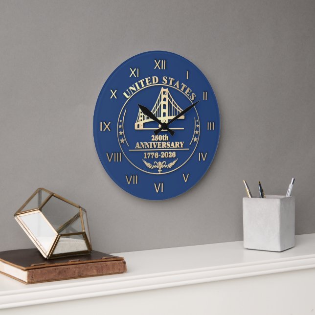 USA 250th Anniversary Golden Gate Gold Roman Nb Große Wanduhr (Büro)