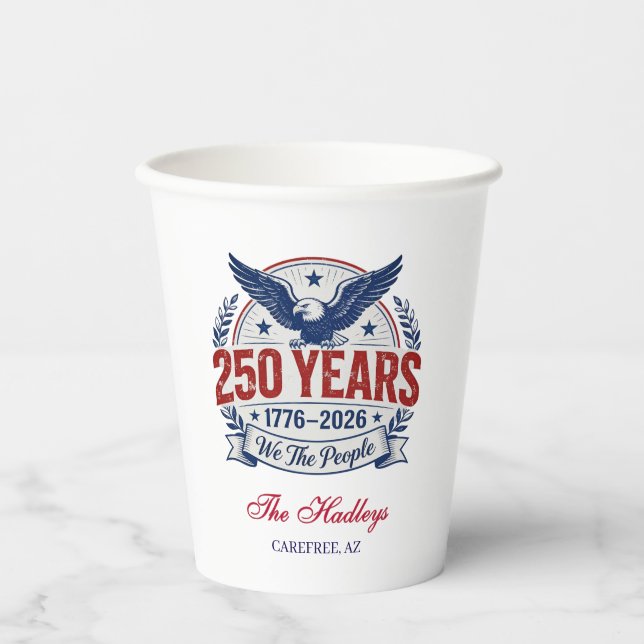 USA 250th Anniversary Name Pappbecher (Vorderseite)