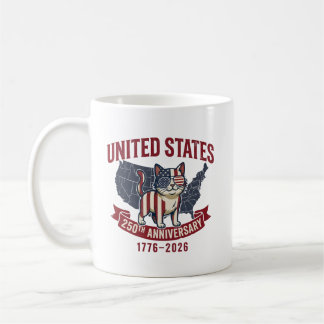 USA 250th Anniversary Patriotic Cat American Flag Kaffeetasse