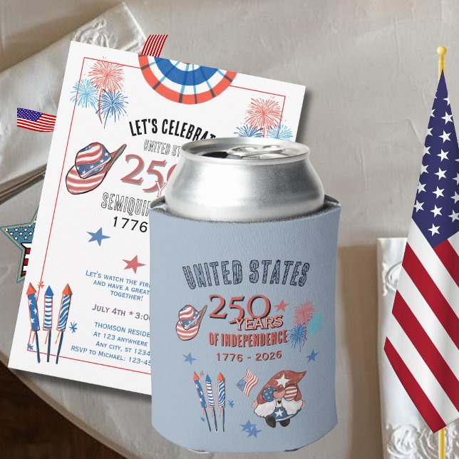 USA 250th Anniversary Patriotic Gnome Can Cooler  Dosenkühler (USA 250th Anniversary Patriotic Gnome Can Cooler)