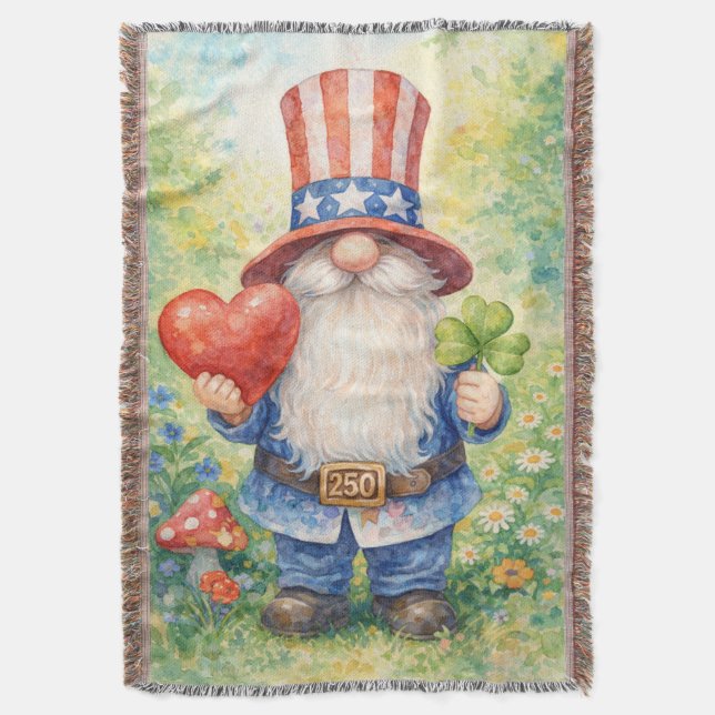 USA 250th Anniversary Patriotic Gnome Heart Shamro Decke (Vorderseite Vertikal)