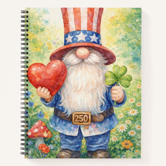 USA 250th Anniversary Patriotic Gnome Heart Shamro Notizbuch (Vorderseite)