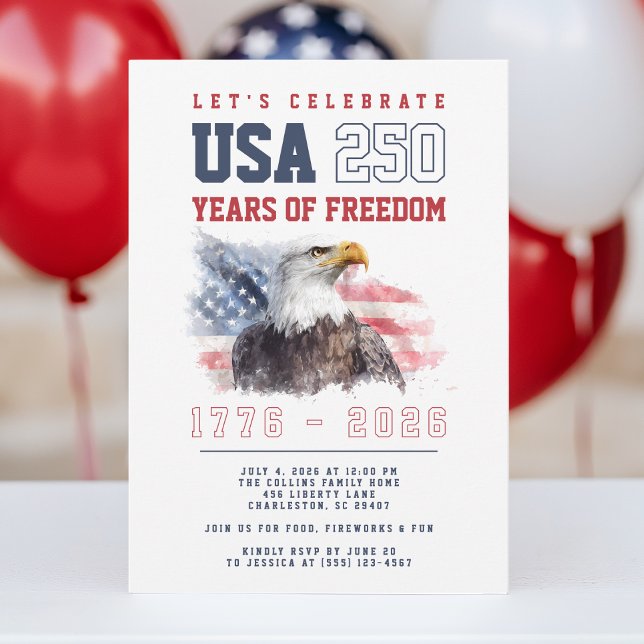 USA 4. Juli Amerikas 250. Jubiläumsfeier Einladung (USA 4th of July America's 250th Anniversary Party Invitation)