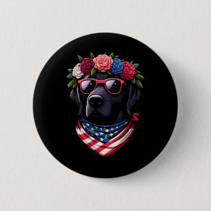 USA 4. Juli Black Patriotic American Labrador Button