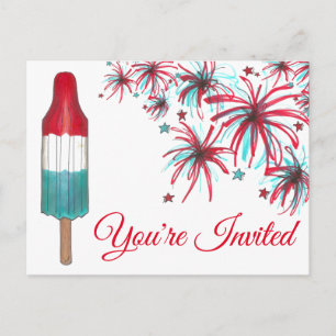 USA 4. Juli Party Feuerwerk Raketen-Lutscher Einla Einladungspostkarte