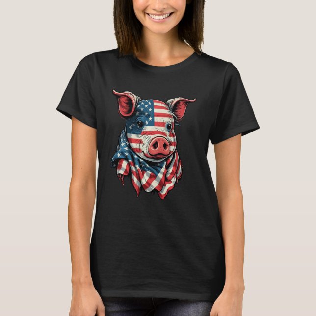 USA 4. Juli Schweinefleisch auf Patriotic American T-Shirt (Vorderseite)