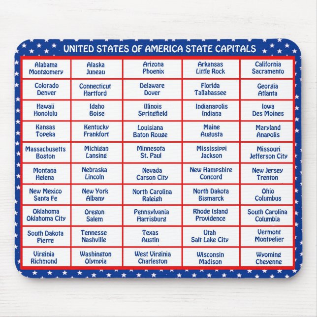 USA - 50 Staaten und Hauptstadts-Städte Mousepad (Vorne)