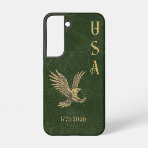 USA Adler 1775 - 2026 Fax grünes Leder Samsung Galaxy Hülle