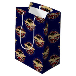 USA Adler and Flag, Blue-Blue-Gift-Beutel Mittlere Geschenktüte