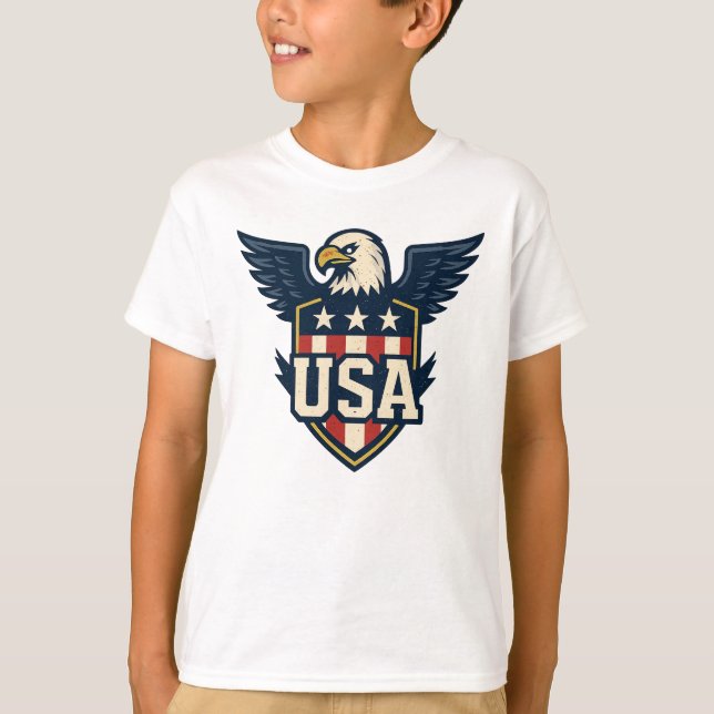 USA Adler Wappen — Vintager Flaggenschild T-Shirt (Vorderseite)