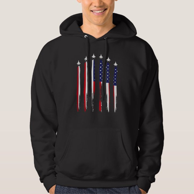 USA Airplane Jet Fighter 4th American Flag Of July Hoodie (Vorderseite)
