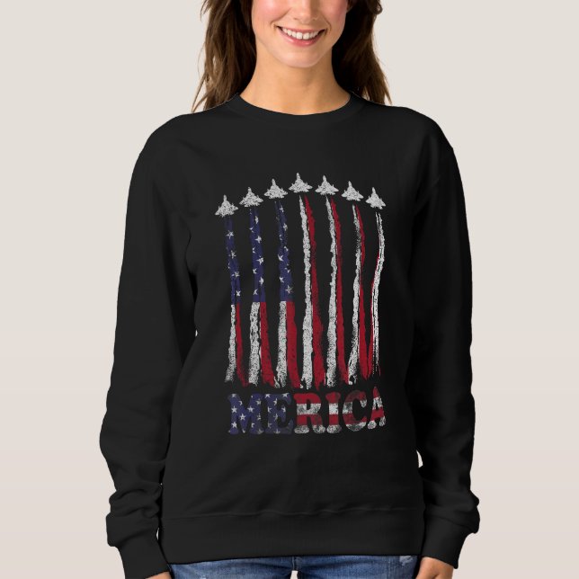 USA Airplane Jet Fighter 4th American Flag Of July Sweatshirt (Vorderseite)