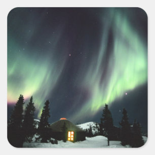 USA, Alaska, Chena Hot Springs. Aurora Quadratischer Aufkleber