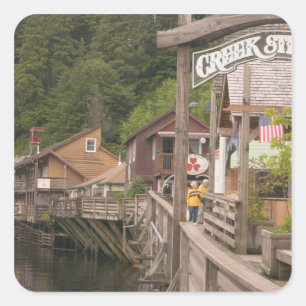 USA, Alaska, Ketchikan, Creek Street, Innenstadt Quadratischer Aufkleber