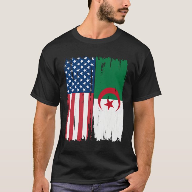 Usa Algerien Flag Hoodie T-Shirt (Vorderseite)