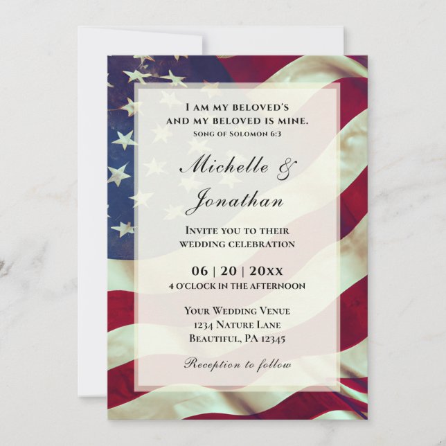 USA Amer Flag Patriotic Christlich Bible Wedding Einladung (Vorderseite)