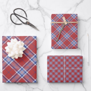 USA America Country Colors Kariert Red White Blue Geschenkpapier Set