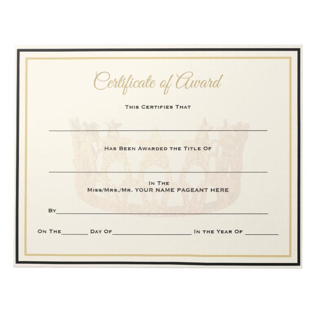 USA America Crown Certificates-Award Notizblock (Vorderseite)
