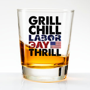 Usa America Grill Chill Tag der Arbeit Thrill BBQ Schnapsglas