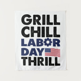 Usa America Grill Chill Tag der Arbeit Thrill BBQ Wandteppich