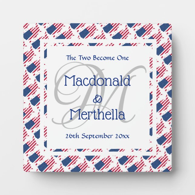 USA AMERICA Wedding Keepake Geschenk Custom Monogr Fotoplatte (Vorderseite)
