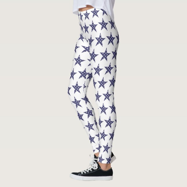 USA American Blue und White Star Pattern Patriotic Leggings (Links)