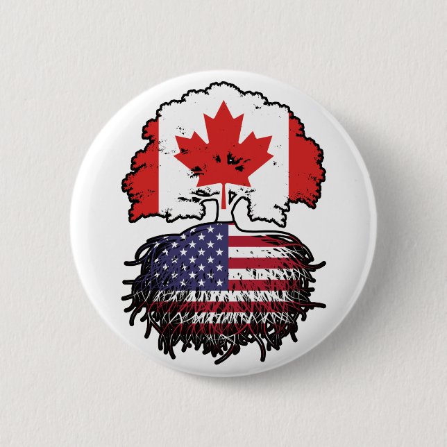 USA American Canadian Canada Tree Roots Flag Button (Vorderseite)